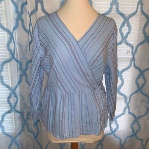 Blue Striped Wrap Blouse